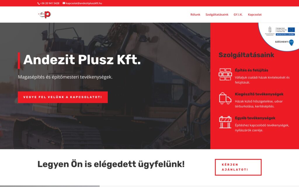 A(z) Andezit Plusz oldala asztali nézetben