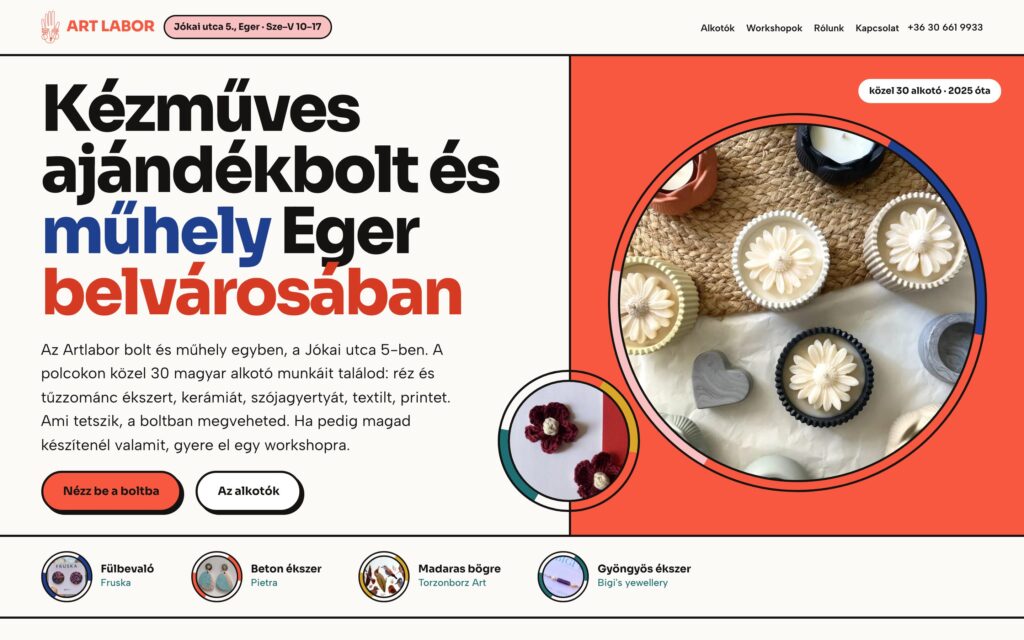 A(z) Art Labor oldala asztali nézetben