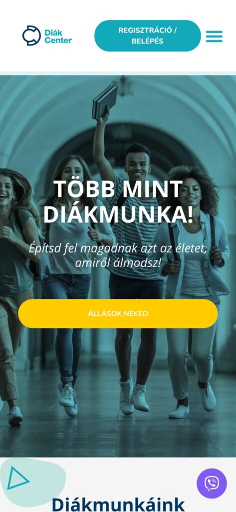 A(z) DiákCenter oldala mobilon