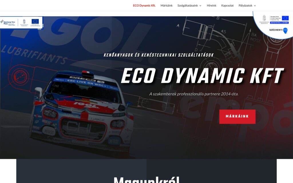 A(z) EcoDynamic oldala asztali nézetben