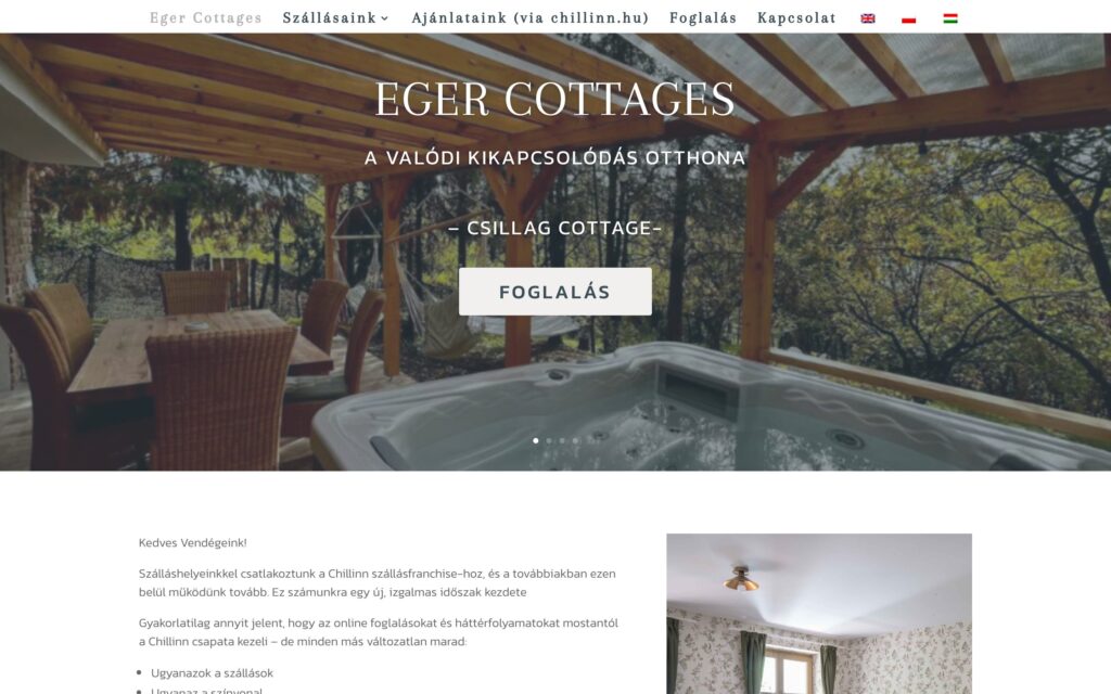 A(z) Eger Cottages oldala asztali nézetben