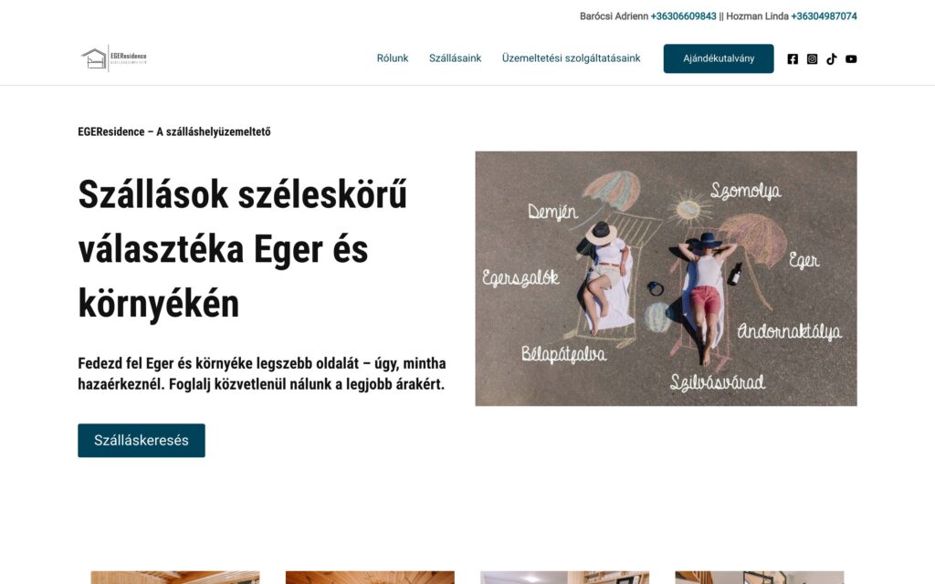 A(z) EGEResidence oldala asztali nézetben