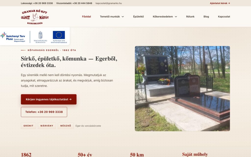A(z) Gramar Kő oldala asztali nézetben