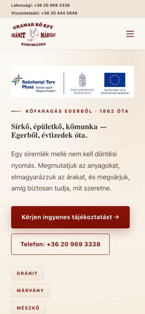 A(z) Gramar Kő oldala mobilon