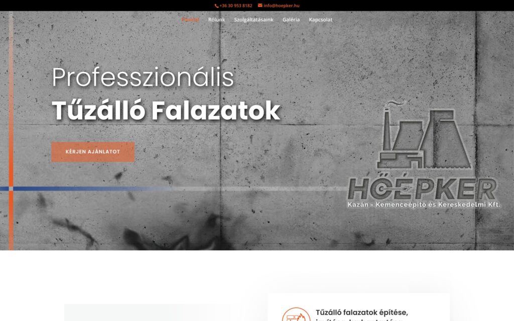 A(z) Hőépker oldala asztali nézetben