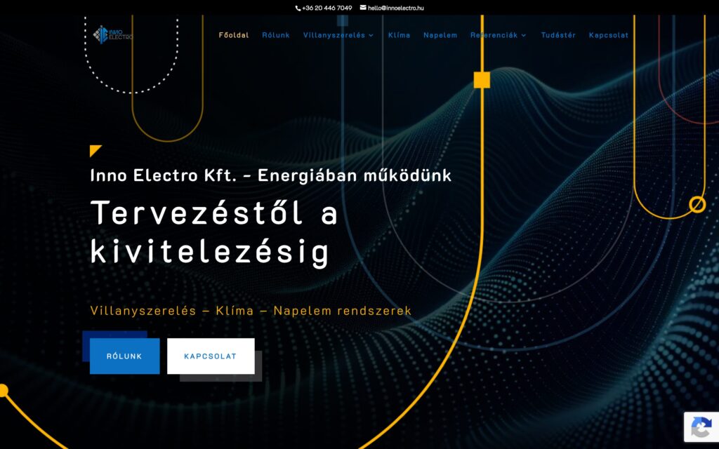 A(z) InnoElectro oldala asztali nézetben