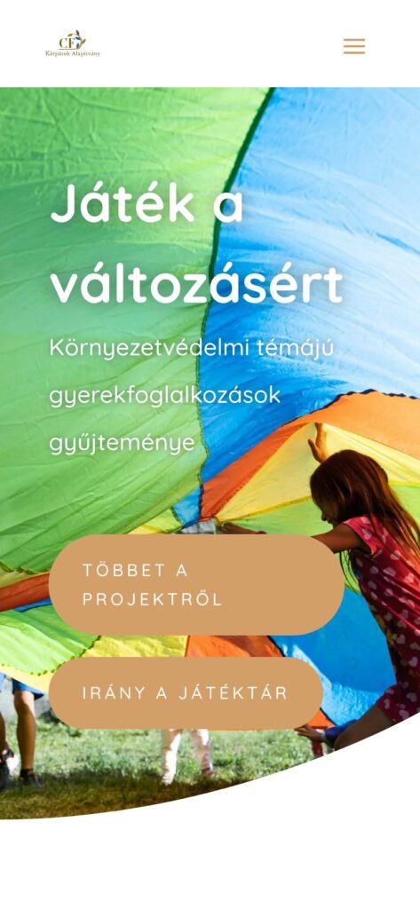 A(z) Játék a Változásért oldala mobilon