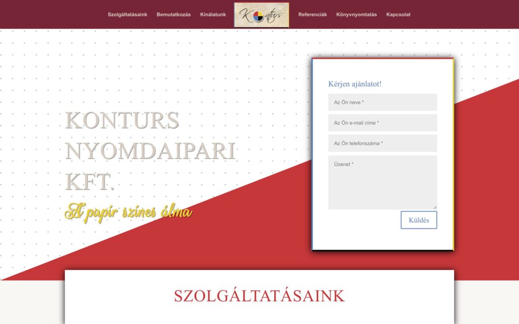 A(z) Kontúrs Nyomda oldala asztali nézetben