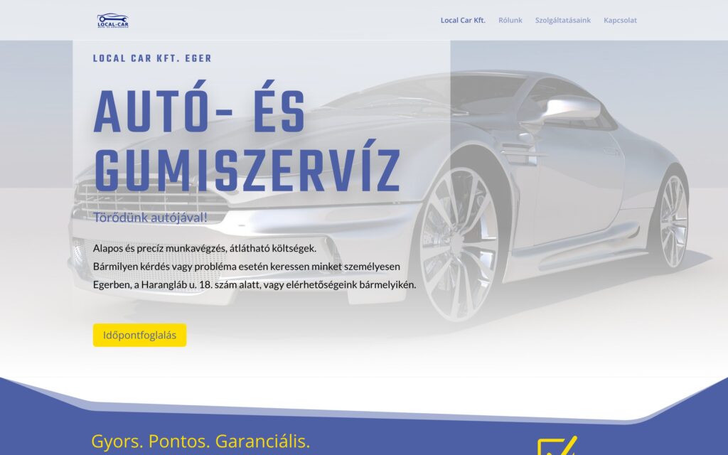 A(z) LocalCar oldala asztali nézetben