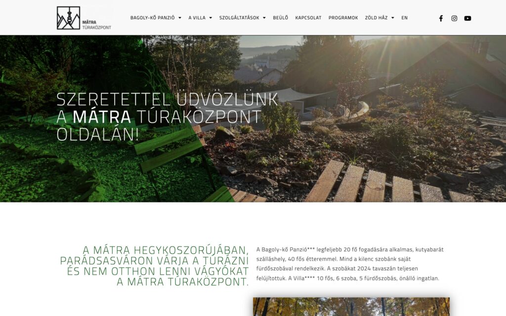 A(z) Mátra Túraközpont oldala asztali nézetben