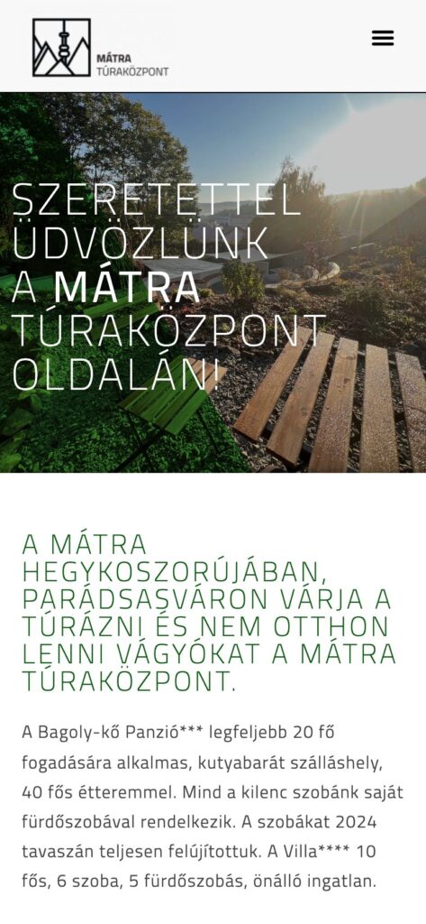 A(z) Mátra Túraközpont oldala mobilon