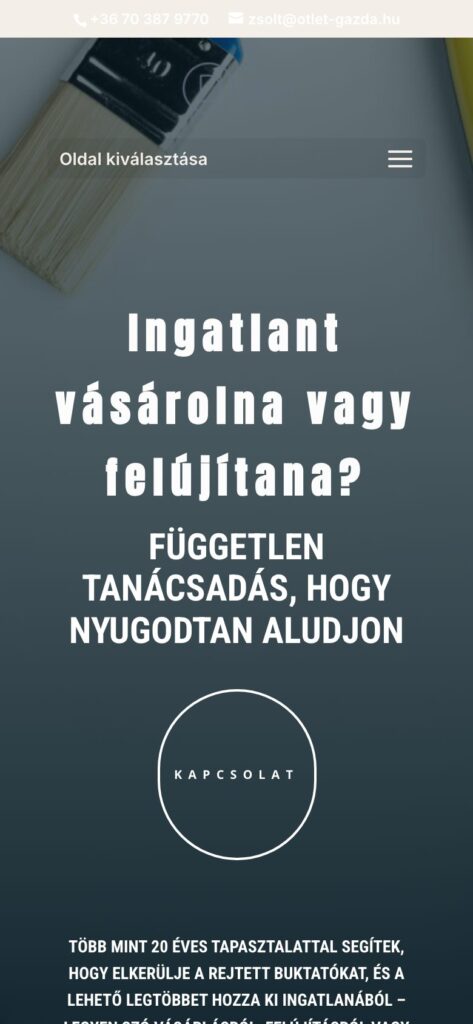 A(z) Ötlet-Gazda oldala mobilon