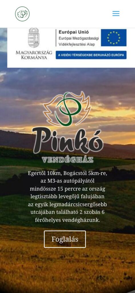 A(z) Pinkó Vendégház oldala mobilon