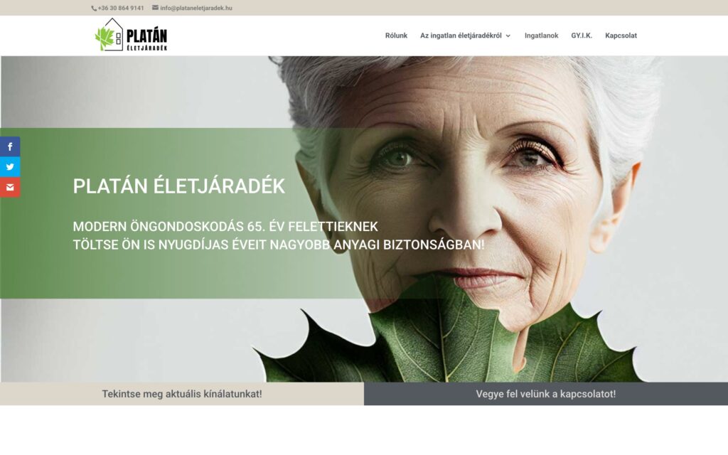 A(z) Platán Életjáradék oldala asztali nézetben
