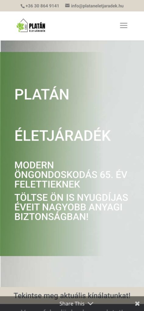 A(z) Platán Életjáradék oldala mobilon