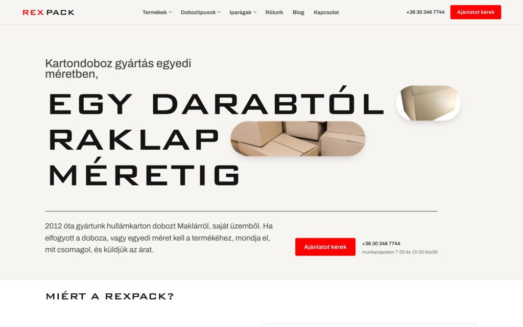 A(z) Rexpack oldala asztali nézetben