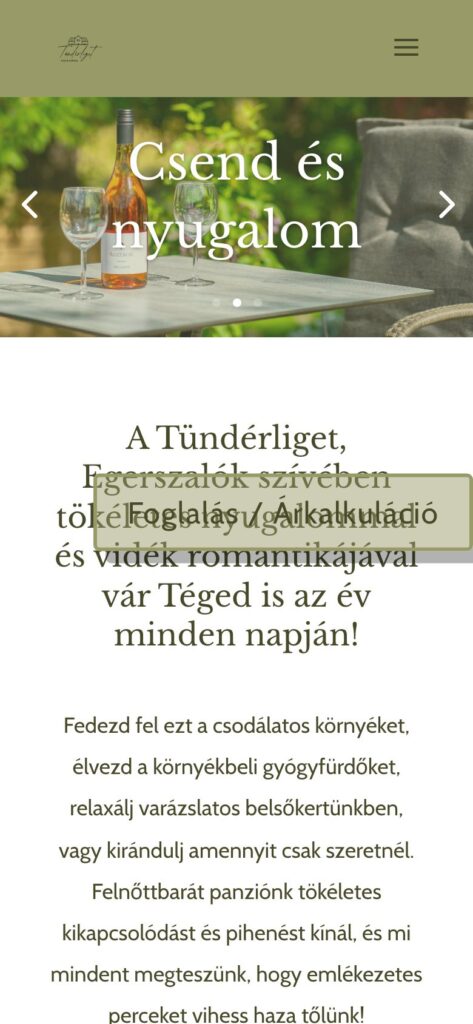 A(z) Tündérliget oldala mobilon
