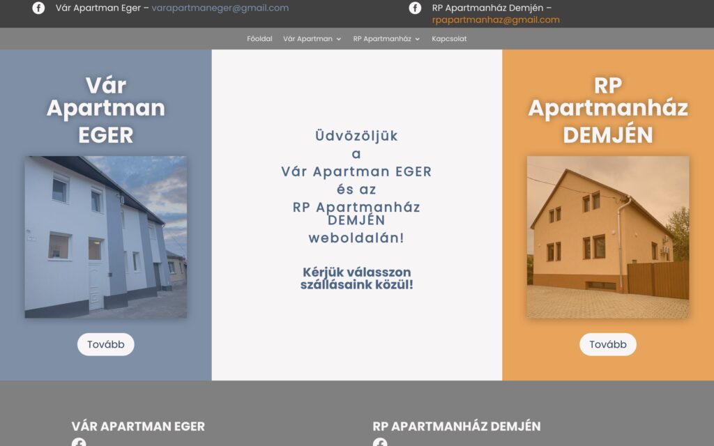 A(z) Vár Apartman oldala asztali nézetben