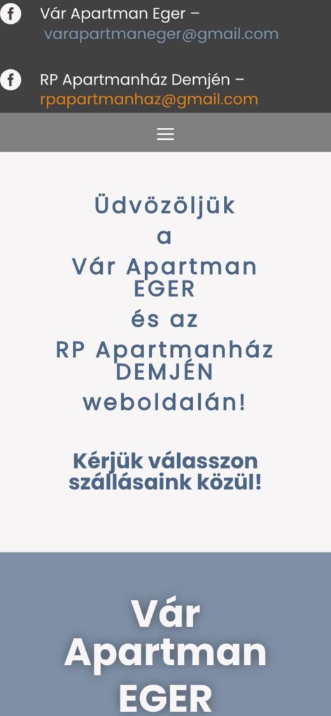A(z) Vár Apartman oldala mobilon