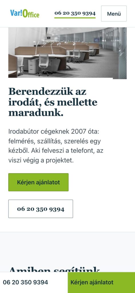 A(z) VariOffice oldala mobilon