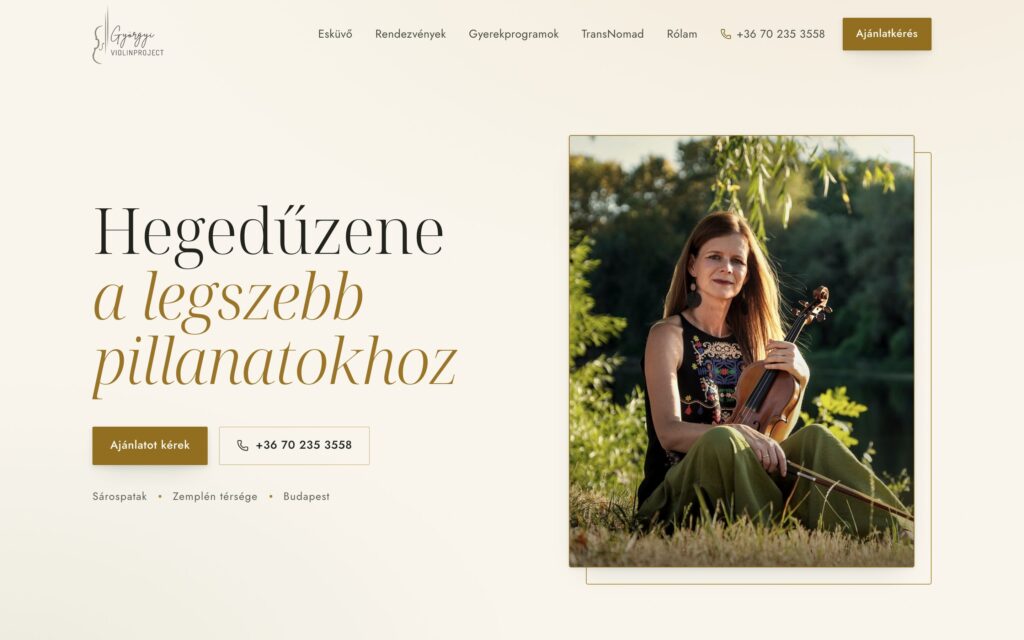 A(z) Violin Project oldala asztali nézetben
