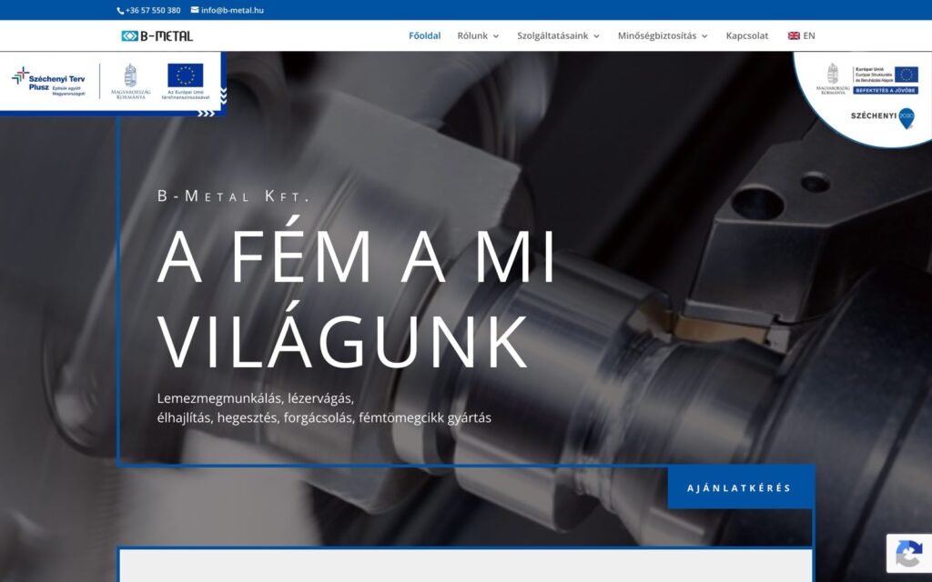 B-Metal fémmegmunkáló weboldal, amit a Vertical épített