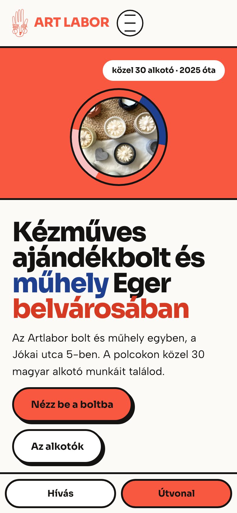 Az Art Labor főoldala telefonon