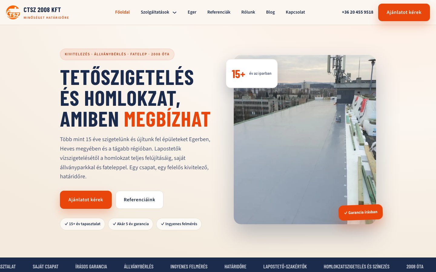 A CTSZ 2008 főoldala asztali nézetben
