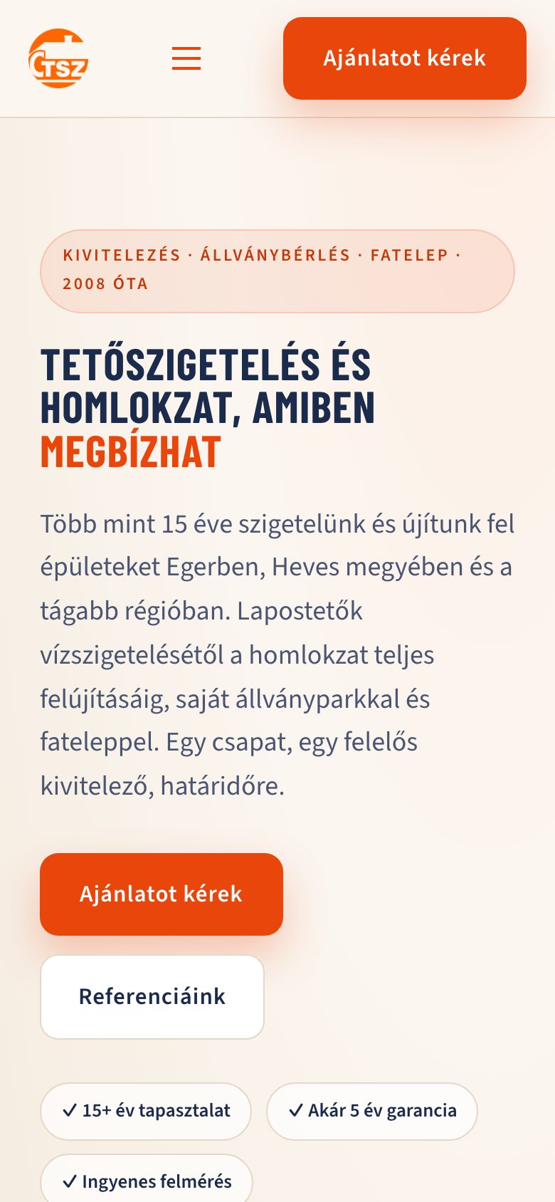 A CTSZ 2008 főoldala telefonon